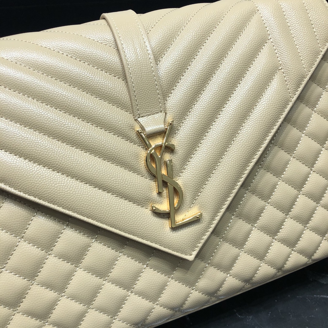 Saint Laurent Envelope Large Grain Quilted Calfskin Handbag Apricot 487198 